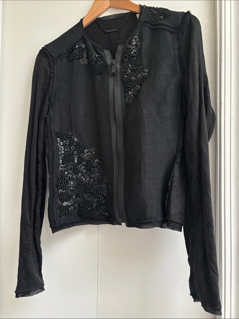 Elie Tahari Black Sequin-Embellished Bomber Jacket
